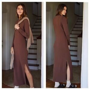 Anthropologie Daily Practice Brown Ribbed V Neck Sleeveless Knit Maxi Dress XS